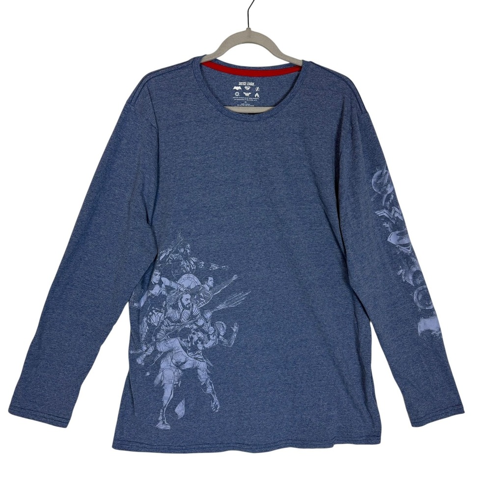 Justice League Shirt Mens XL Blue Long Sleeve Batman Superman Graphic Tee
